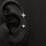 Titanium North Star & Four-Point Star CZ Piercing Stud| 1PC – Flat Back Labret | Ear Nose Body Jewelry - AKAK BODYJEWELRY-ear-tunnel