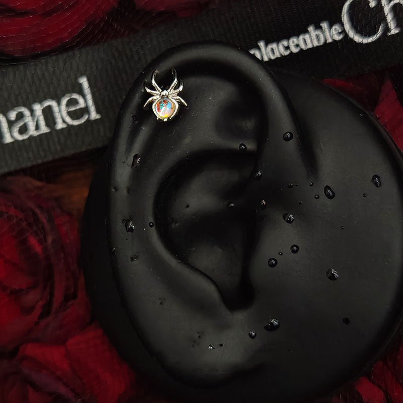 Titanium Spider CZ Piercing Stud – Gothic Body Jewelry | Ear Nose Cartilage - AKAK BODYJEWELRY-ear-tunnel