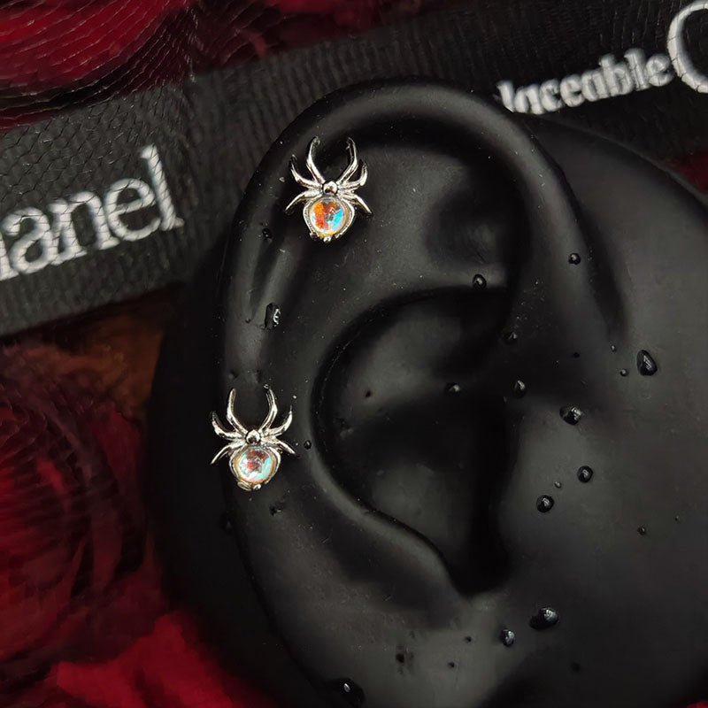 Titanium Spider CZ Piercing Stud – Gothic Body Jewelry | Ear Nose Cartilage - AKAK BODYJEWELRY-ear-tunnel