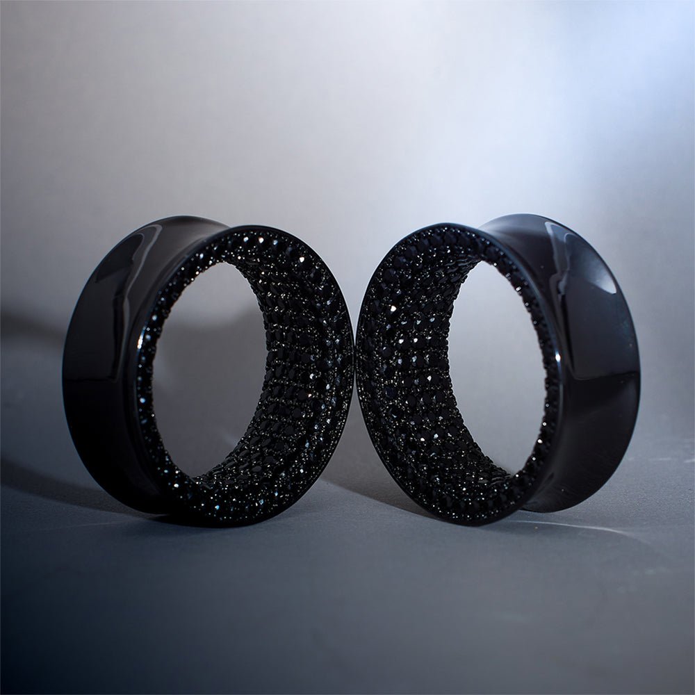Tungsten Steel Black Zircon Stars Shining Ear Gauge Tunnel(2pcs) - AKAK BODYJEWELRY - ear - tunnel