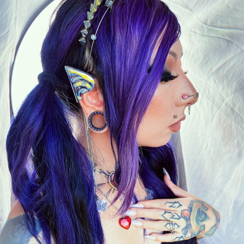 Tungsten Steel Moissanite Purple Black Tunnel(2pcs) - AKAK BODYJEWELRY - ear - tunnel