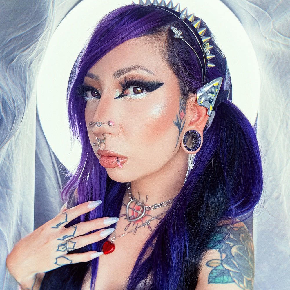 Tungsten Steel Moissanite Purple Black Tunnel(2pcs) - AKAK BODYJEWELRY - ear - tunnel