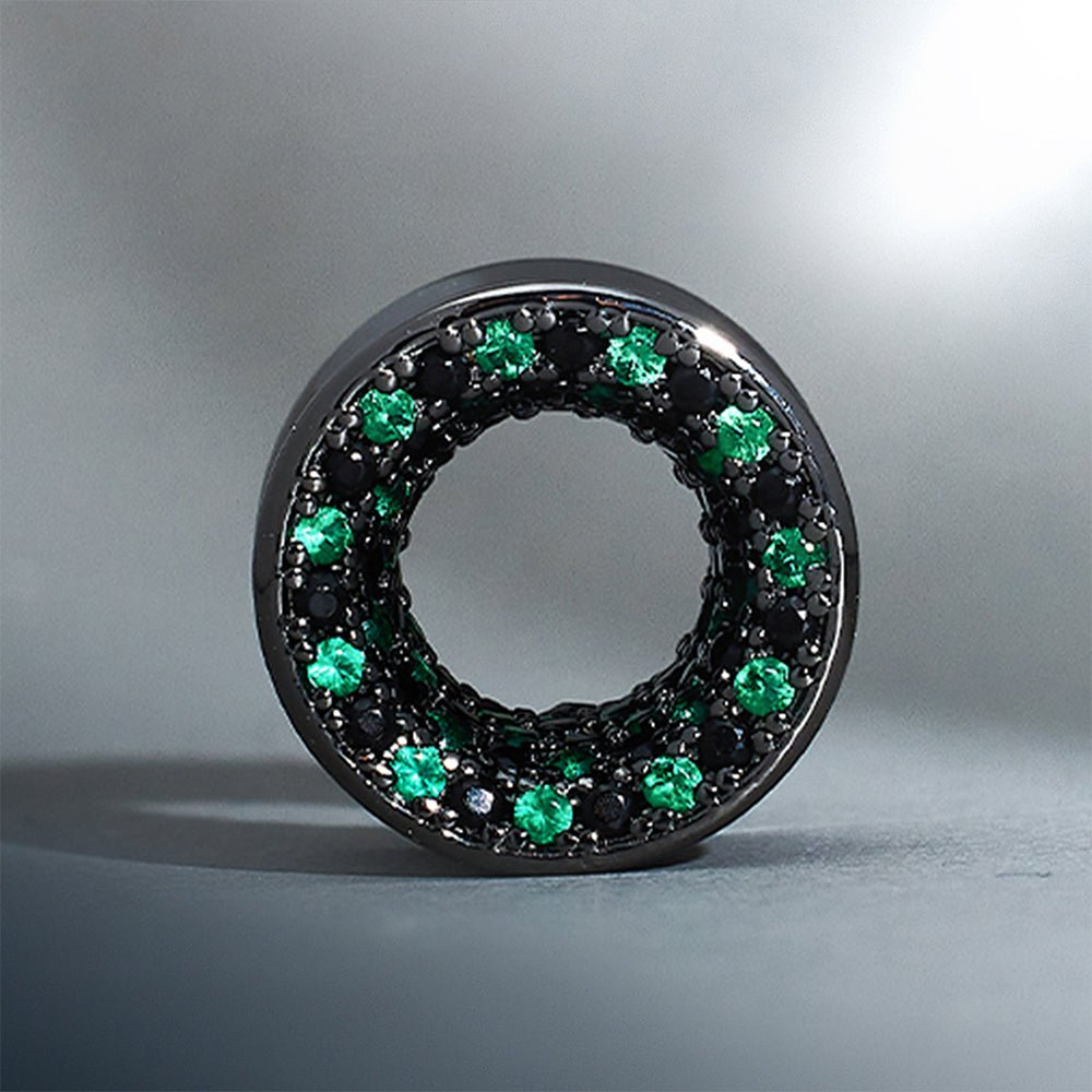 Tungsten Steel Zircon Black Green Tunnel(2pcs) - AKAK BODYJEWELRY - ear - tunnel