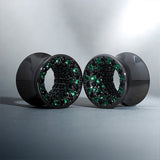 Tungsten Steel Zircon Black Green Tunnel(2pcs) - AKAK BODYJEWELRY - ear - tunnel