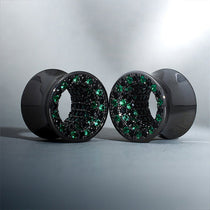 Tungsten Steel Zircon Black Green Tunnel(2pcs) - AKAK BODYJEWELRY - ear - tunnel