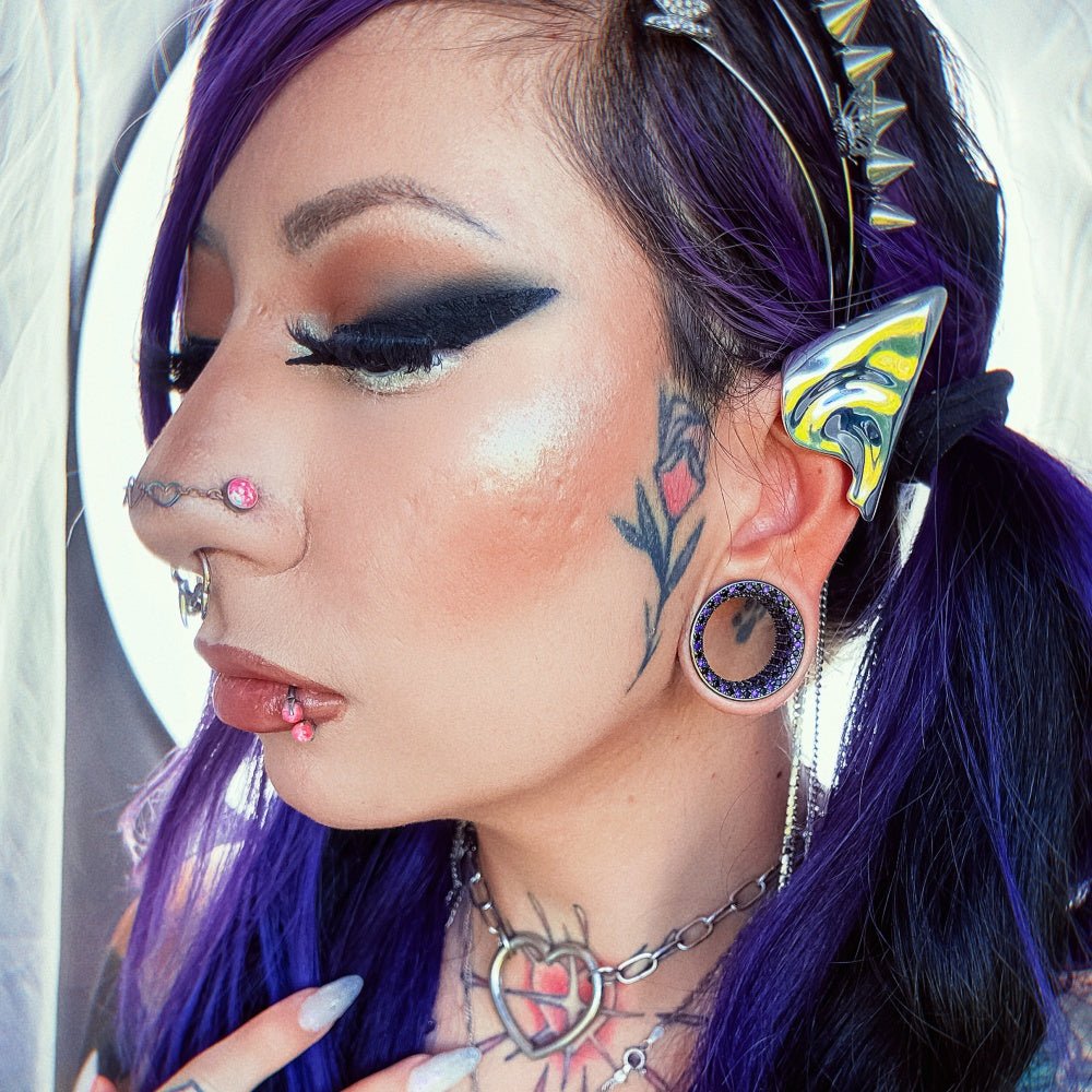 Tungsten Steel Zircon Black Purple Tunnel(2pcs) - AKAK BODYJEWELRY - ear - tunnel