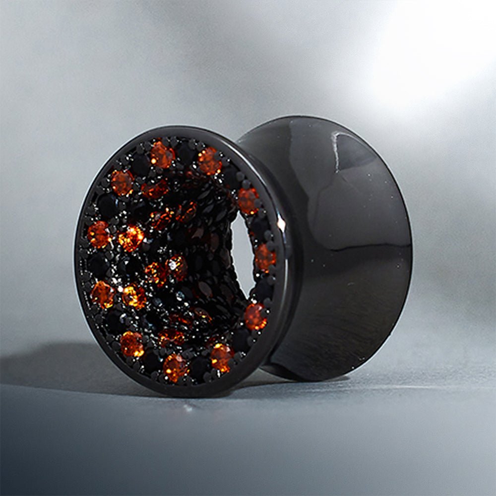 Tungsten Steel Zircon Black Red Ear Gauge Tunnel(2pcs) - AKAK BODYJEWELRY - ear - tunnel
