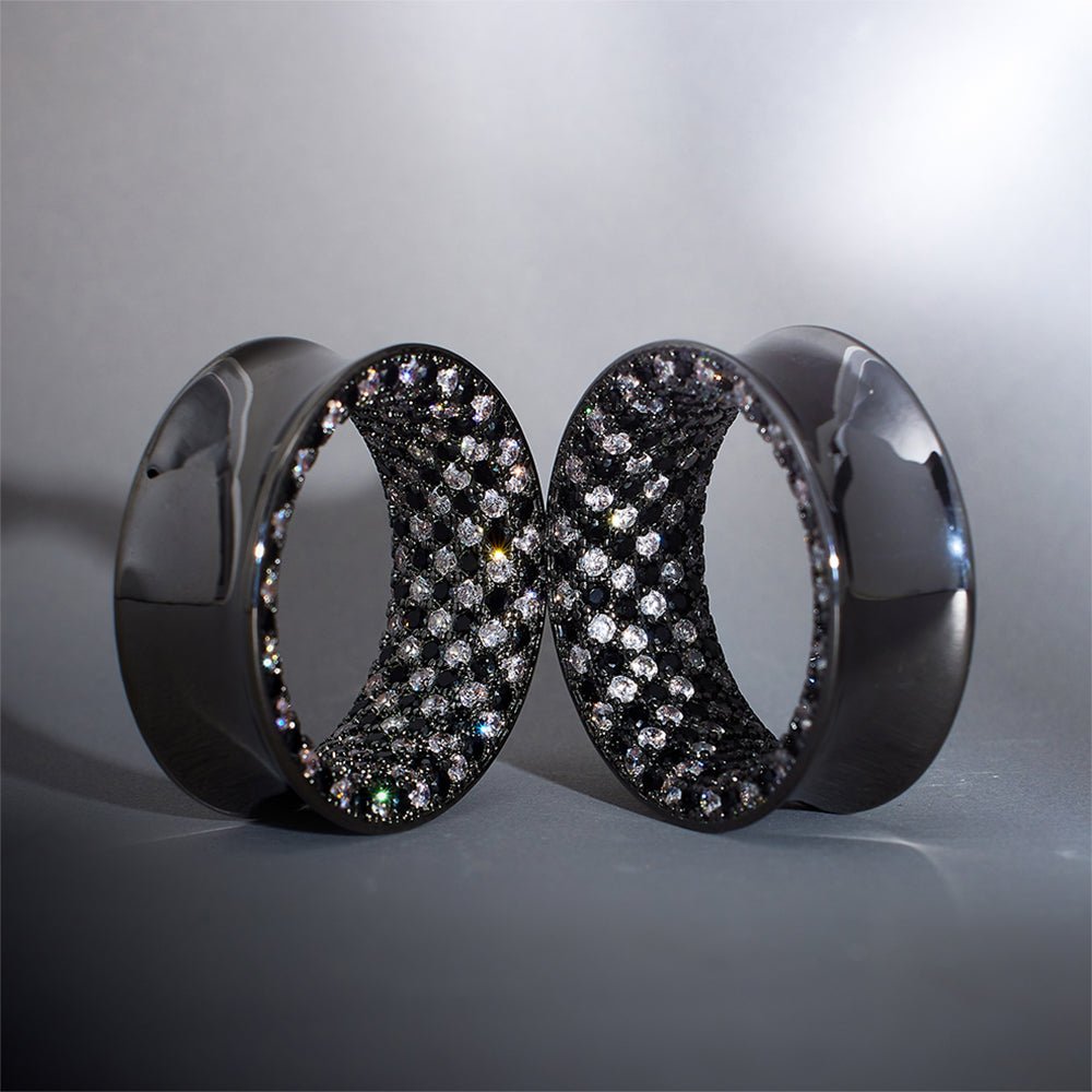 Tungsten Steel Zircon Checkerboard Tunnel(2pcs) - AKAK BODYJEWELRY - ear - tunnel