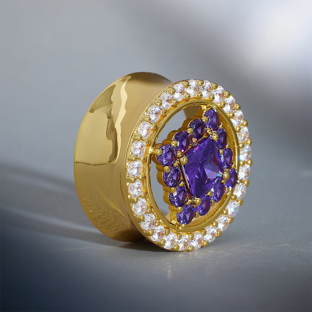 Violet Crown 14K Zircon Ear Gauge Tunnel (2Pcs) - AKAK BODYJEWELRY - ear - tunnel