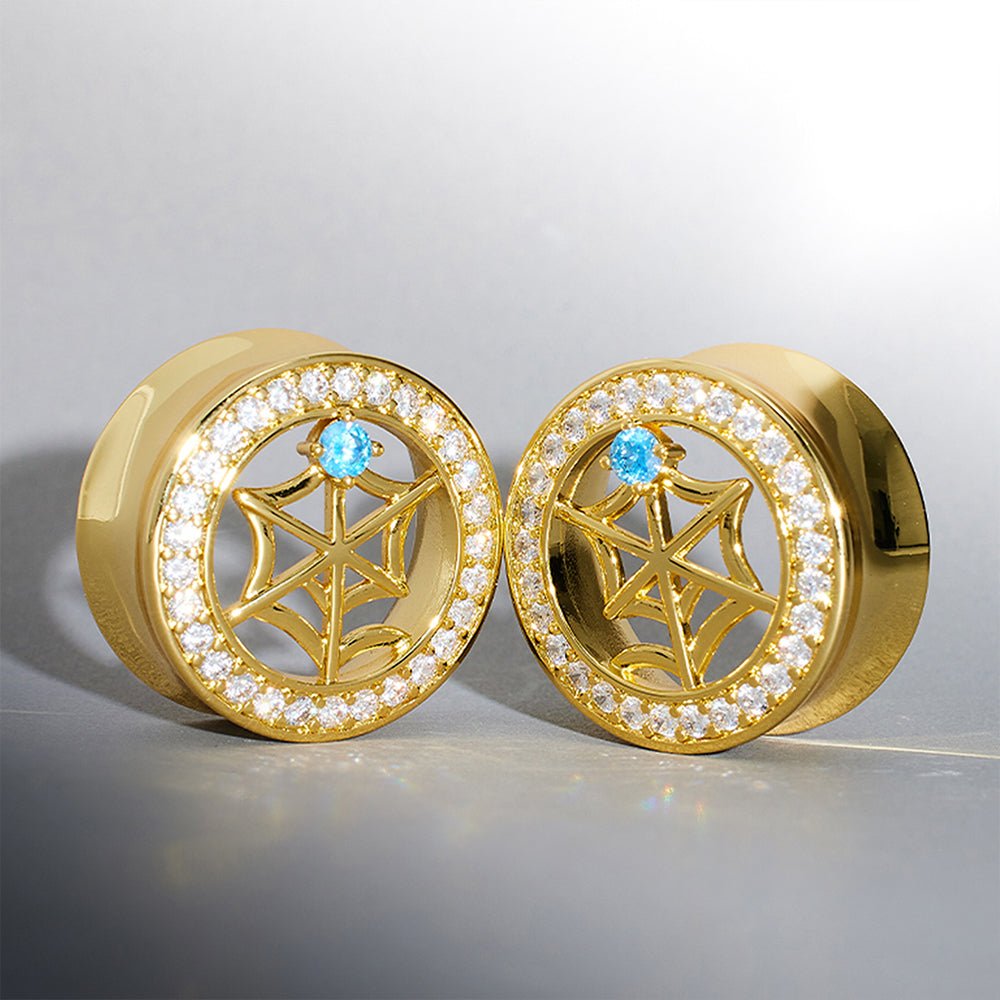 Web Blue Stone Zircon S925 Silver Ear Gauge Tunnel (2Pcs) - AKAK BODYJEWELRY - ear - tunnel