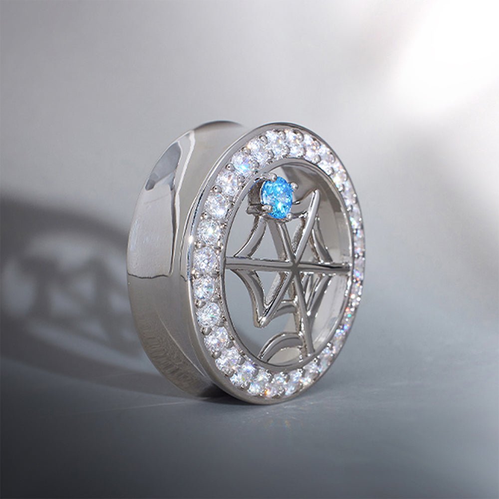 Web Blue Stone Zircon S925 Silver Ear Gauge Tunnel (2Pcs) - AKAK BODYJEWELRY - ear - tunnel