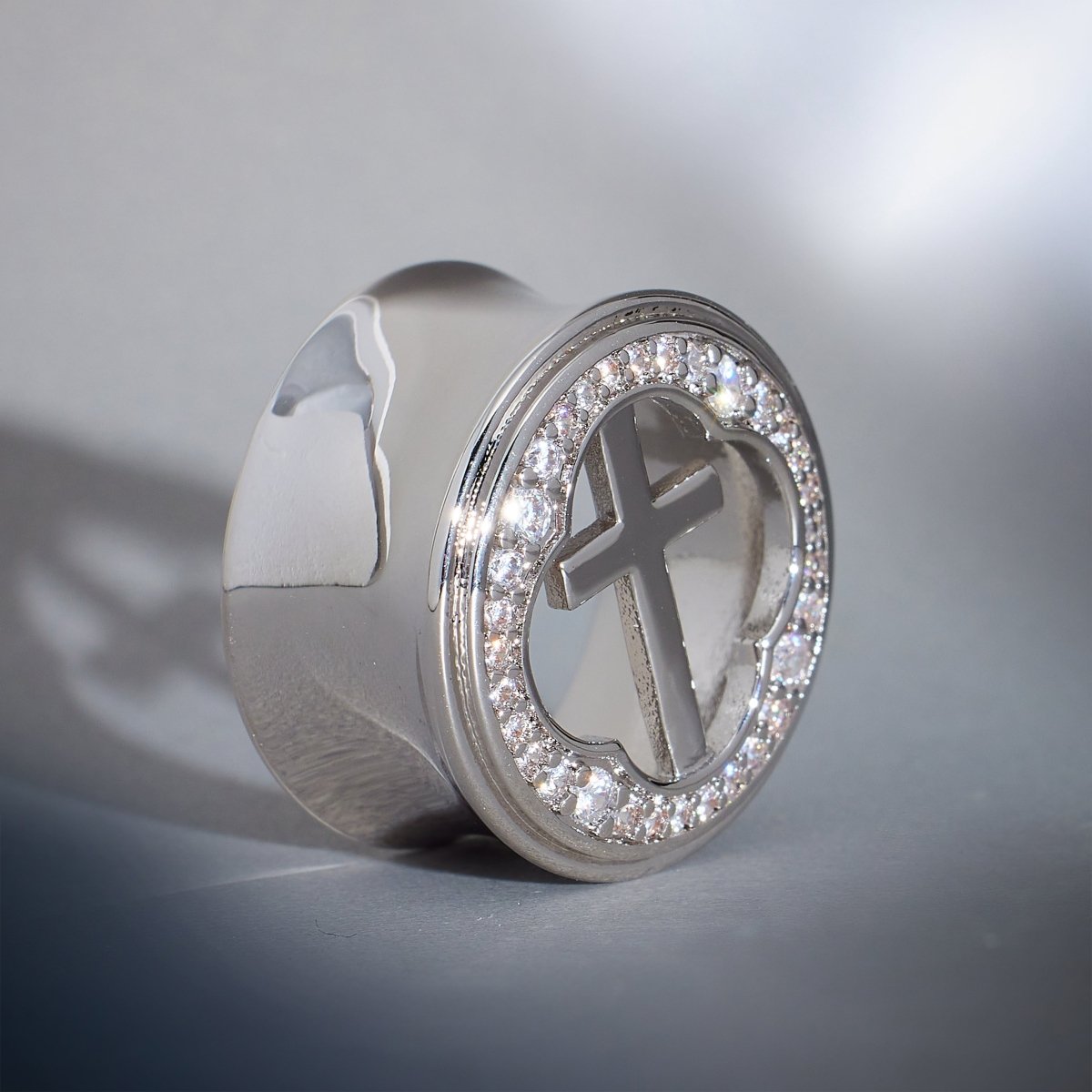 Window of Holy Light Moissanite S925 Silver Ear Gauge Tunnel (2Pcs) - AKAK BODYJEWELRY