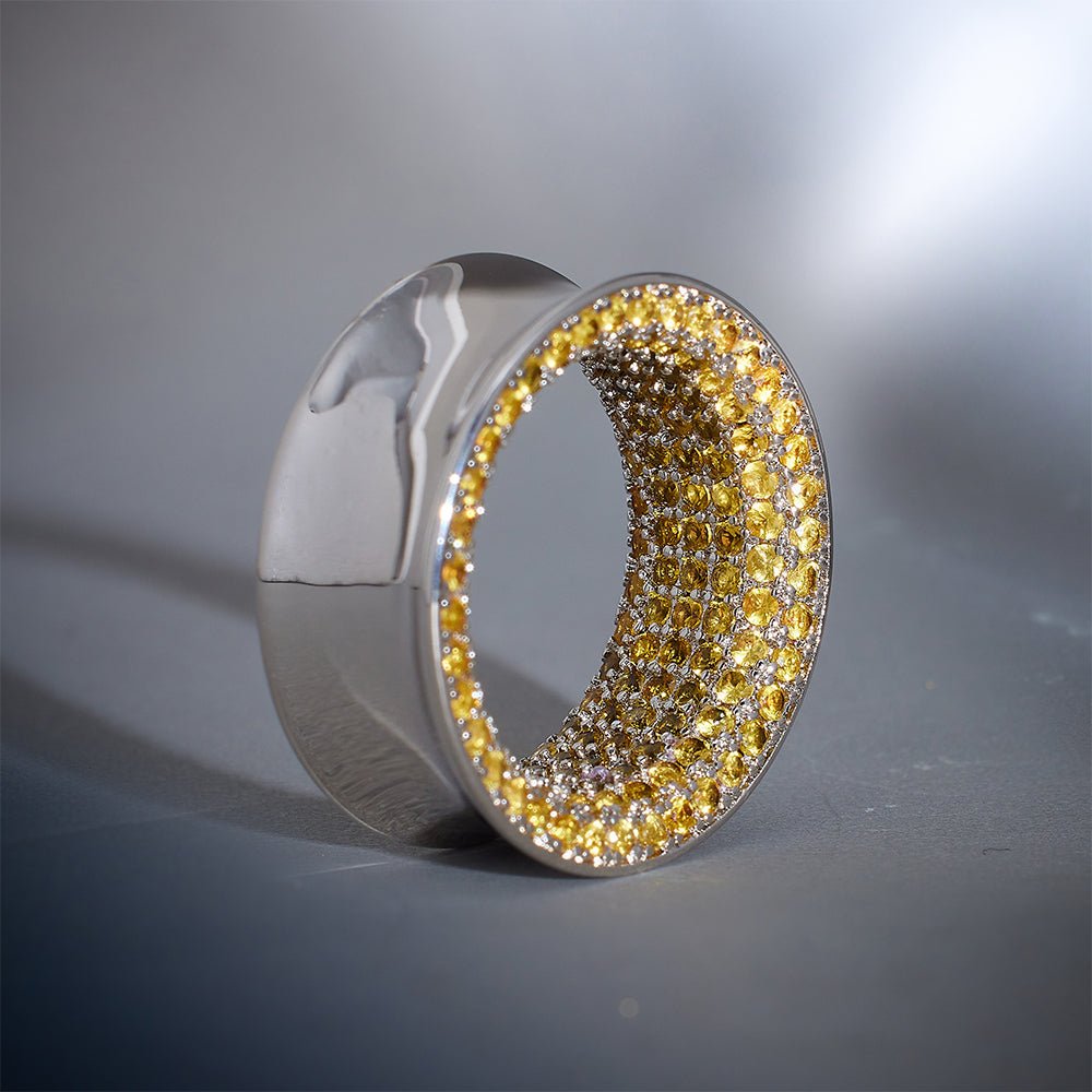 Yellow Zircon 8K Stars Shining Tunnel (2Pcs) - AKAK BODYJEWELRY - ear - tunnel